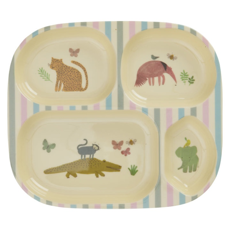 Rice DK Melamine Kids 4 Room Plate with Sweet Jungle Print