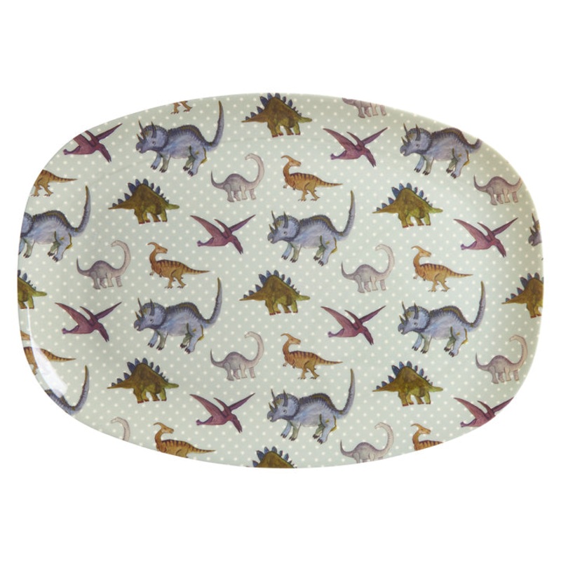 Rice DK Melamine Rectangular Plate with New Dino Print
