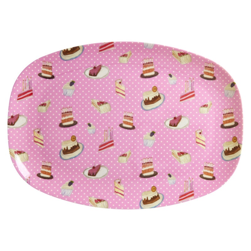 Rice DK Melamine Rectangular Plate with Sweet Cake Print