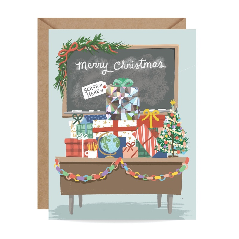 Inklings Paperie Scratch A Sketch Teacher Christmas Card Single Card