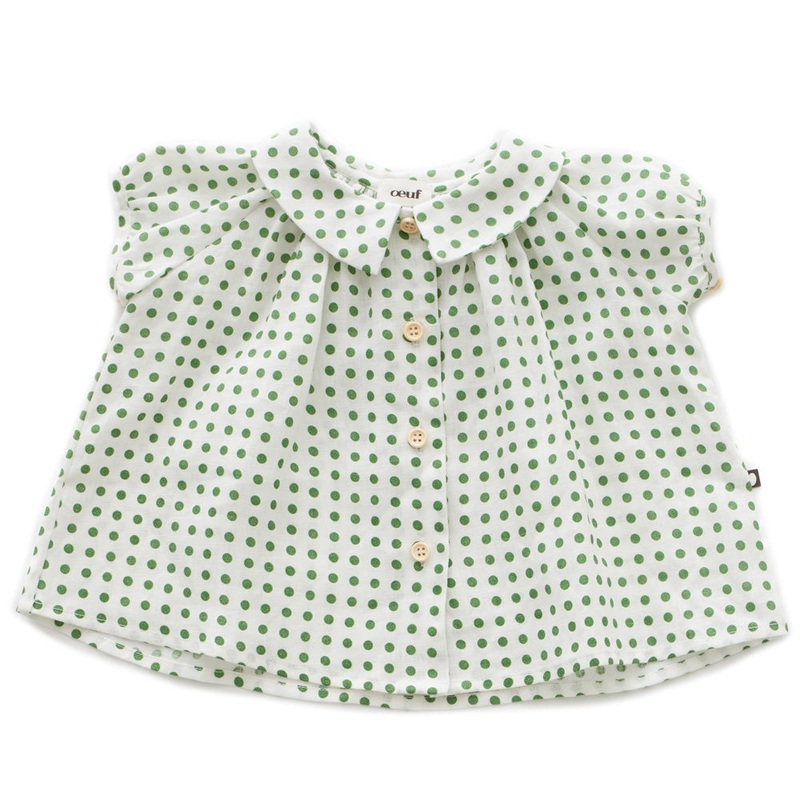 Oeuf SS Blouse Green Dots