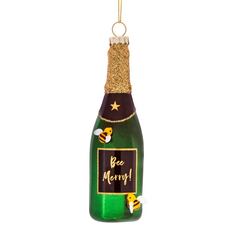 RJB Stone Bee Merry Champagne Bottle Shaped Bauble