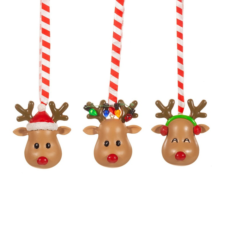 RJB Stone Rudolph Head Bauble - Set of 3