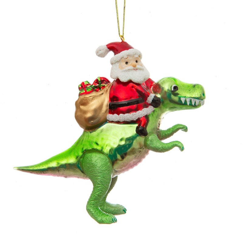 RJB Stone Santa Riding A Dinosaur Shaped Decoration