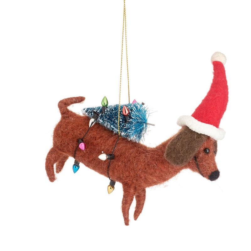 RJB Stone Sausage Dog with Tree Felt Hanging Decoration
