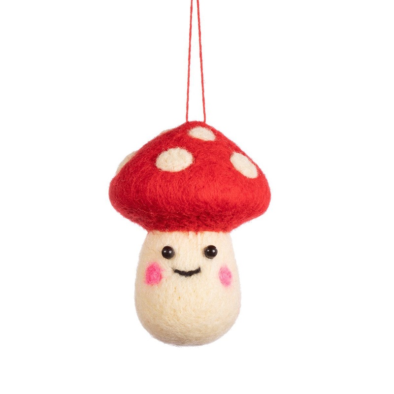 RJB Stone Smiley Felt Mushroom Hanging Decoration