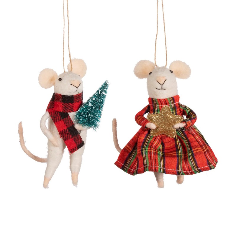 RJB Stone Tartan Mouse Felt Decoration (1pc)