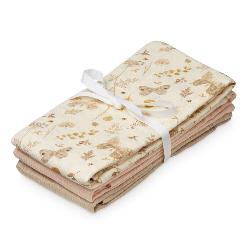 Cam Cam Copenhagen Muslin Cloth, 3-Pack - GOTS Mix Butterflies, Coral, Latte