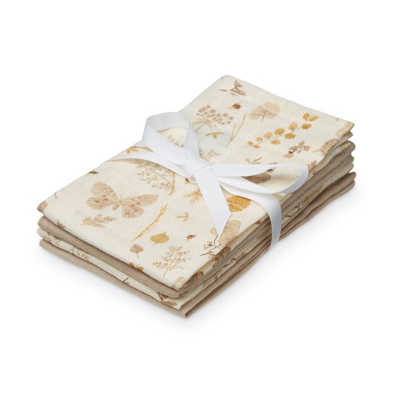 Cam Cam Copenhagen Wash Cloth, 4-Pack GOTS Mix Butterflies, Latte