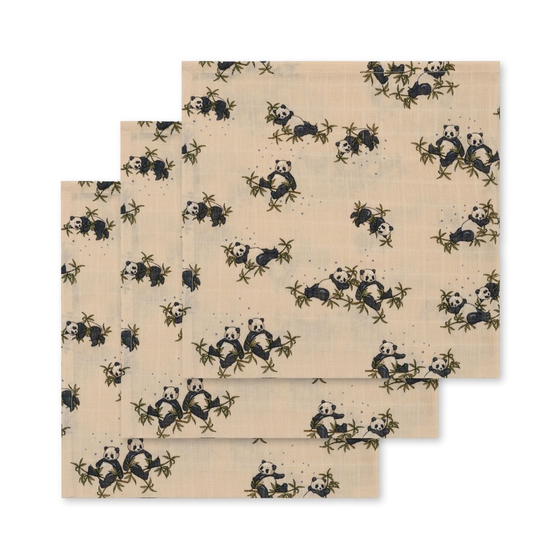 Konges Sljd 3 Pack Muslin Cloth GOTS Panda Nuit OS