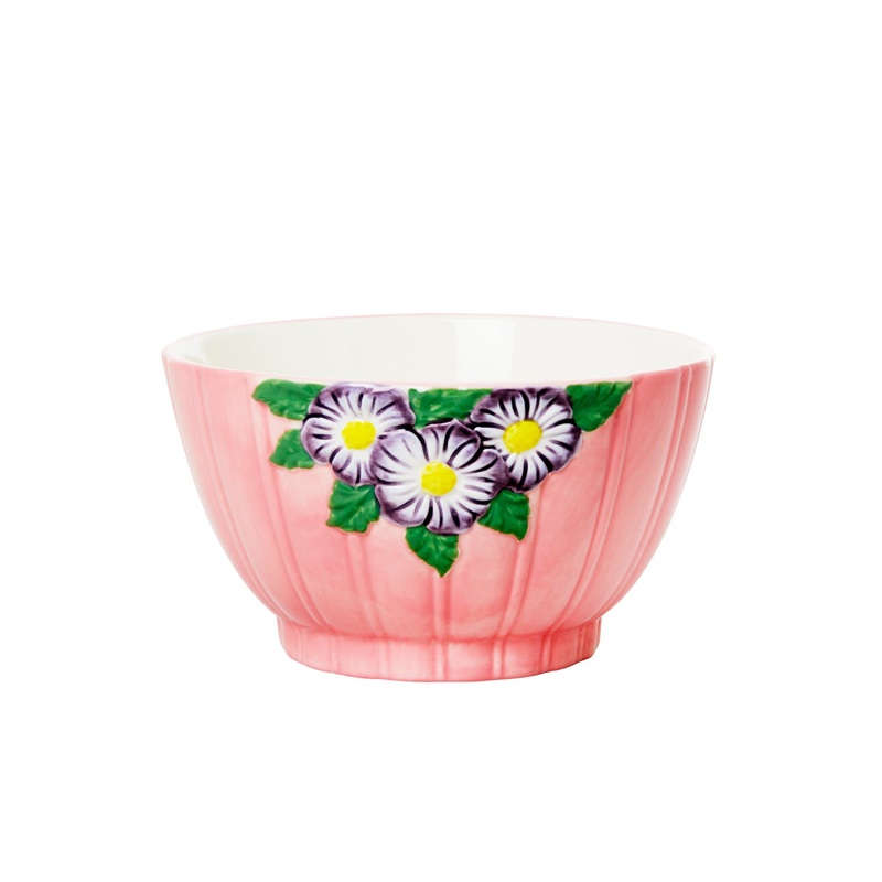 Rice DK Ceramic Bowl with Embossed Flower Design - Pink - Small - 250 ml