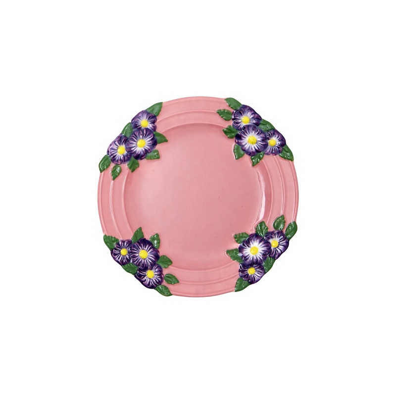 Rice DK Ceramic Cake Plate with Embossed Flower Design - Pink
