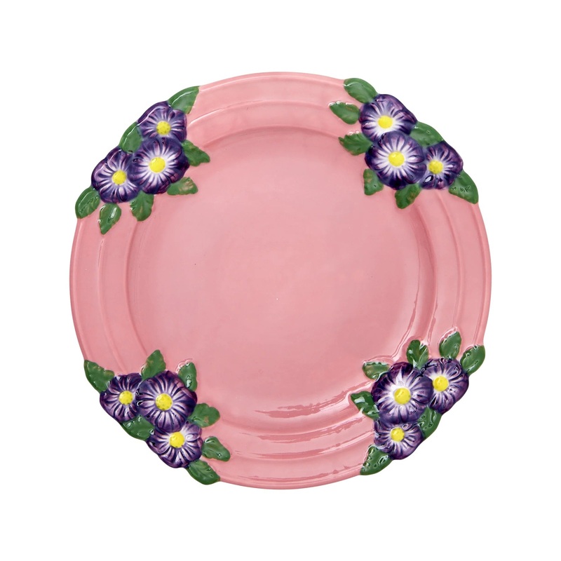 Rice DK Ceramic Lunch Plate with Embossed Flower Design - Pink