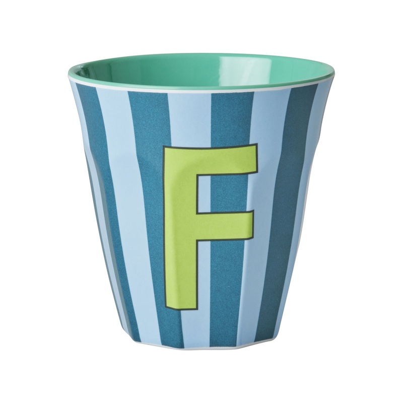 Rice DK Melamine Cup with The Letter F - Stripes Blueish - Medium - 250ml