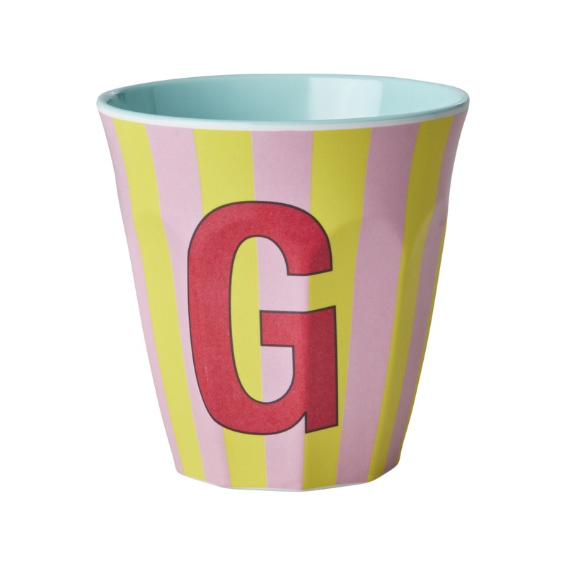 Rice DK Melamine Cup with The Letter G - Stripes Pinkish - Medium - 250ml
