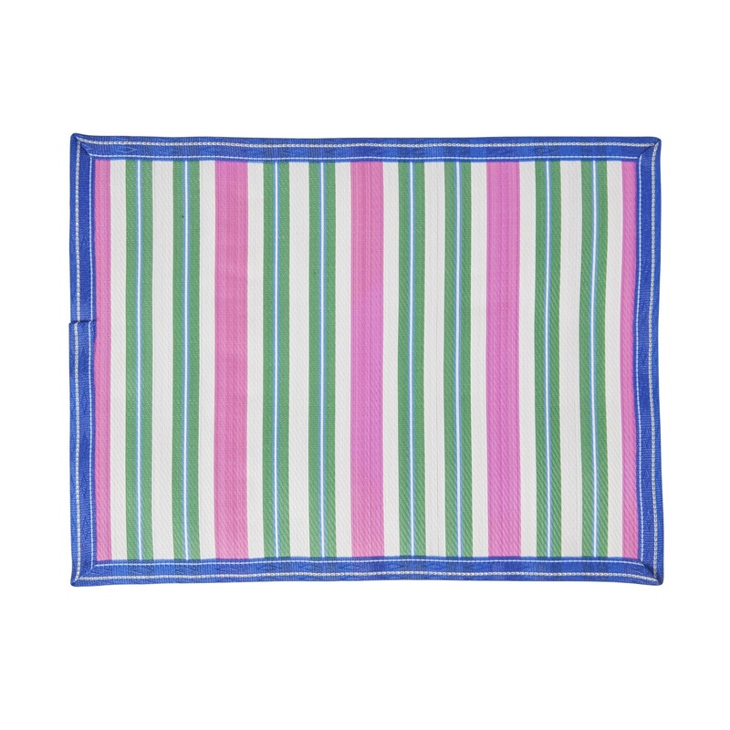 Rice DK Recycled Placemat with Green and Pink Stripes