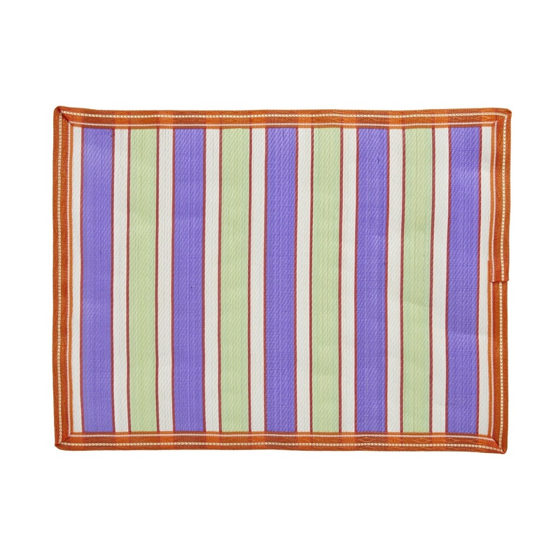 Rice DK Recycled Placemat with Green Purple and Orange Stripes