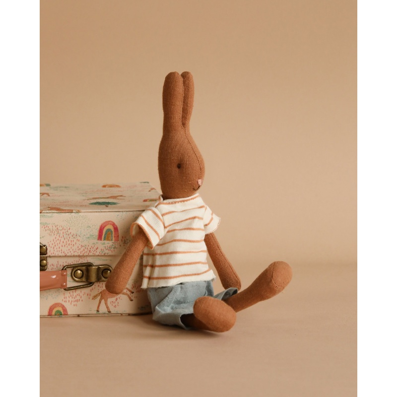 Maileg Rabbit, Size 1, Chocolate Brown - Striped Blouse and Shorts