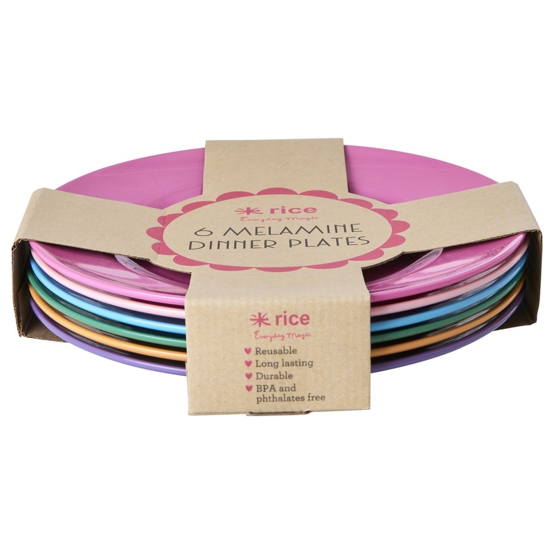 Rice DK Melamine Round Dinner Plates in 6 Colors - 6 Pack