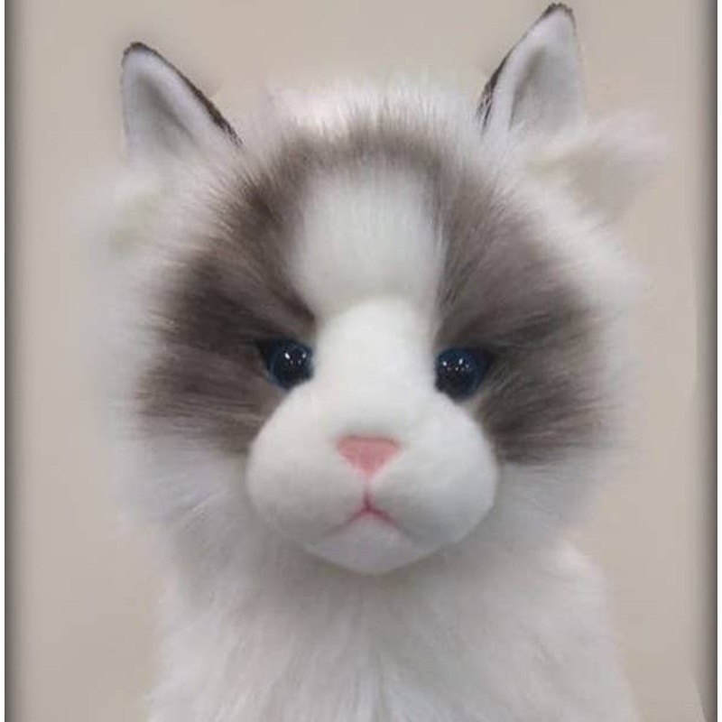 Plush White with Gray Ragdoll Kitten Stuffed Animal by Auswella- Sitting