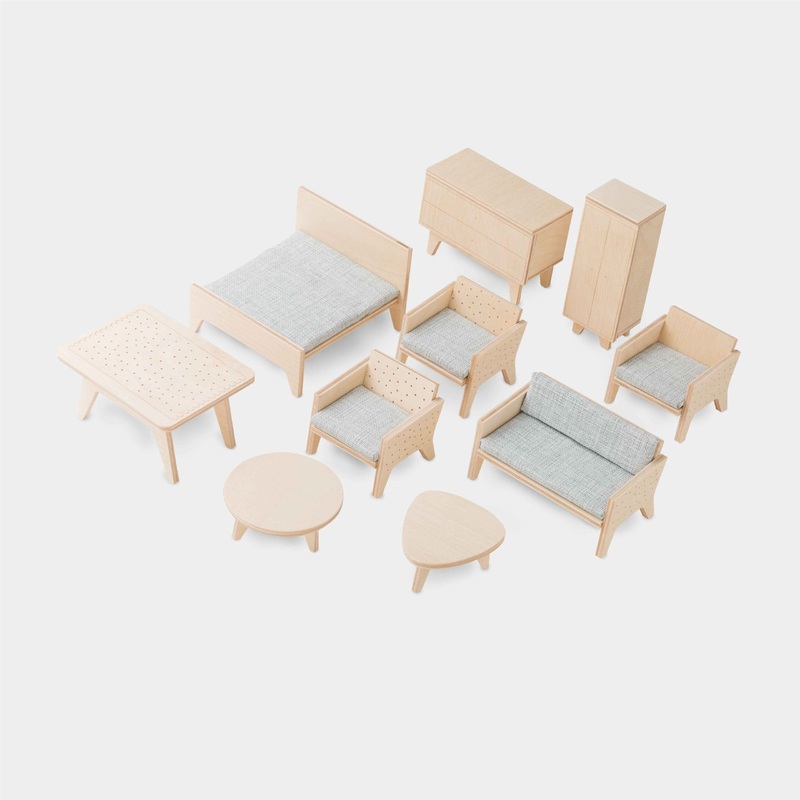 Milin Furniture For A Wooden Dollhouse  Natural
