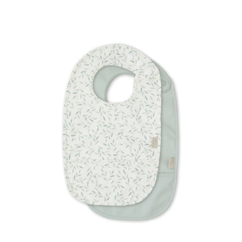 Cam Cam Copenhagen Bib w/ Pocket, 2-Pack - Green Leaves/Dusty Green