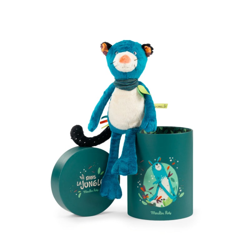 Moulin Roty Dans La Jungle Zimba Blue Panther in Round Gift Box