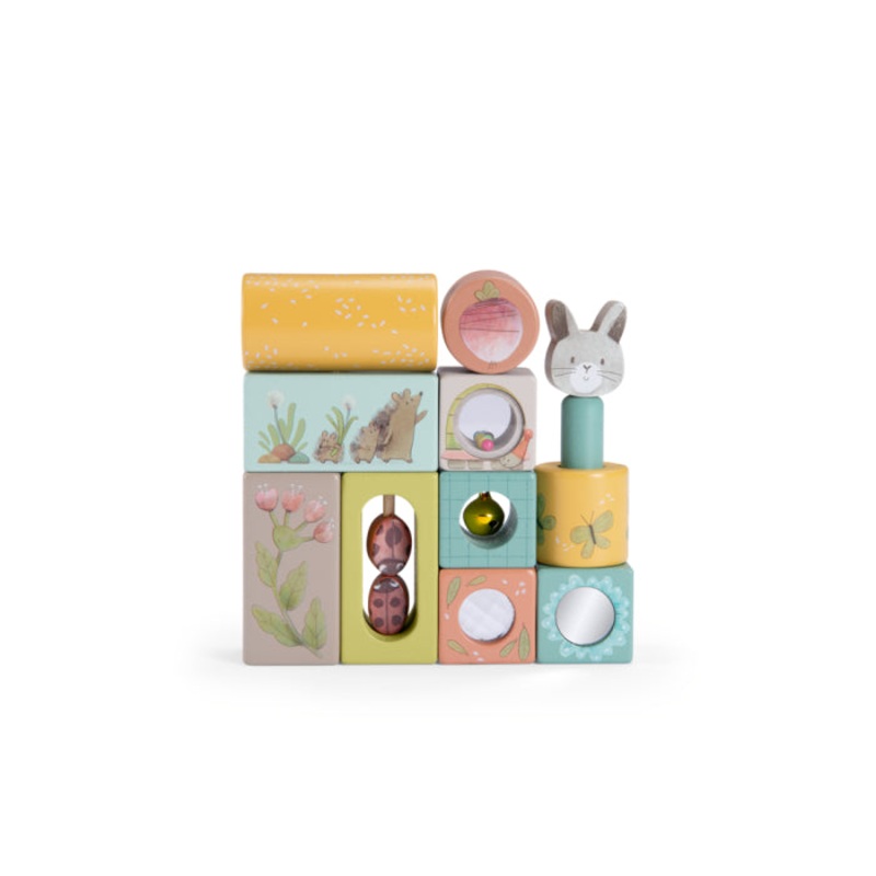 Moulin Roty Trois Petits Lapins Activity Wooden Cubes, 11 Elements
