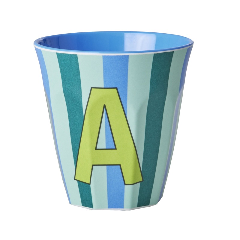 Rice DK Melamine Cup with The Letter A - Stripes Blueish - Medium - 250ml
