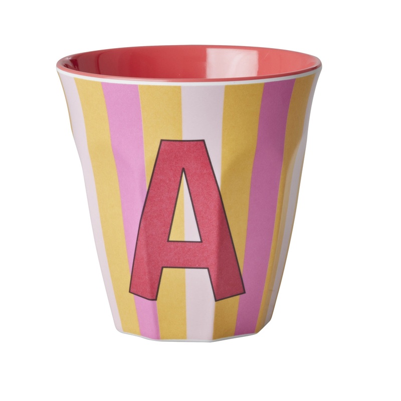 Rice DK Melamine Cup with The Letter A - Stripes Pinkish - Medium - 250ml