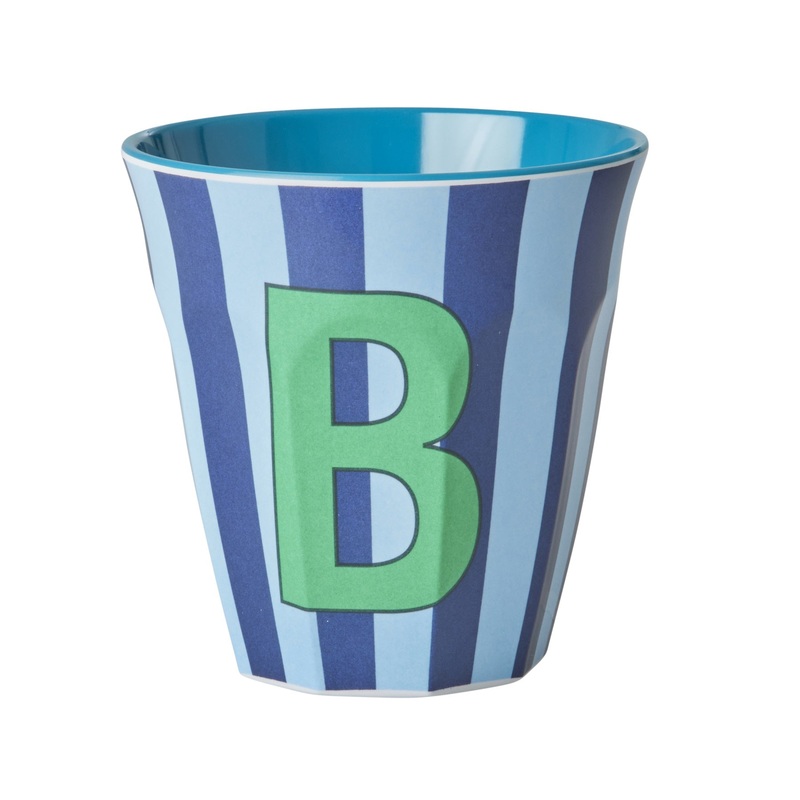 Rice DK Melamine Cup With The Letter B - Stripes Blueish - Medium - 250ml
