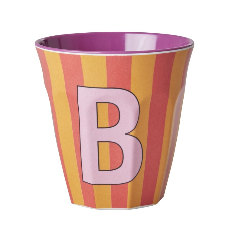 Rice DK Melamine Cup with The Letter B - Stripes Pinkish - Medium - 250ml