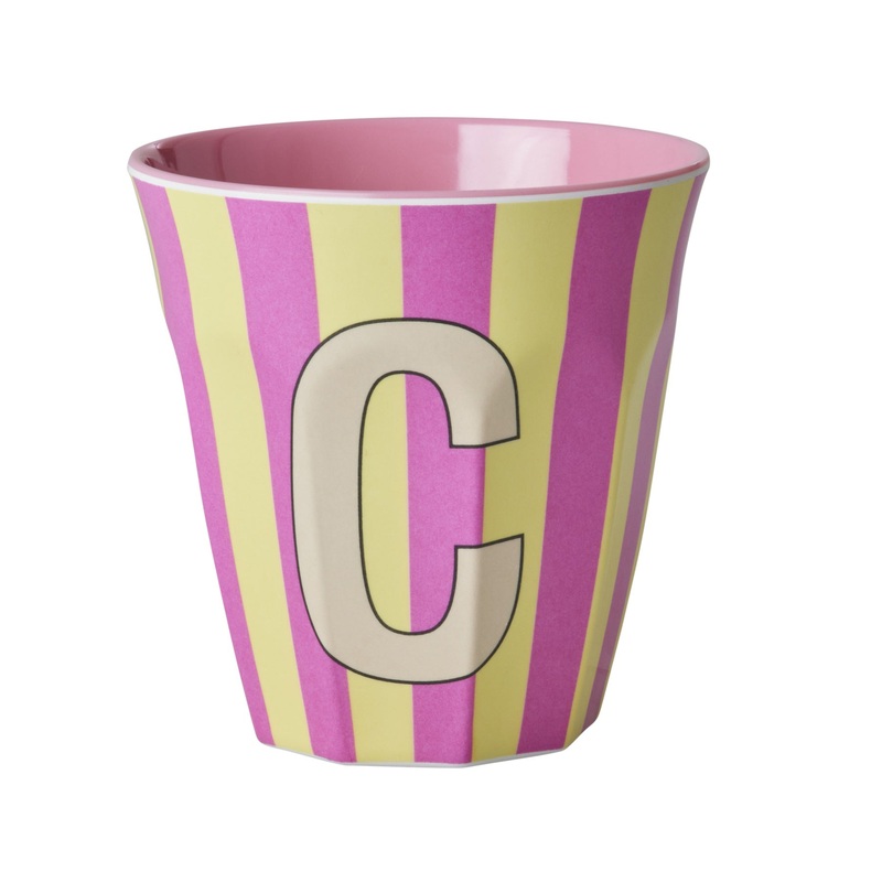 Rice DK Melamine Cup with The Letter C - Stripes Pinkish - Medium - 250ml