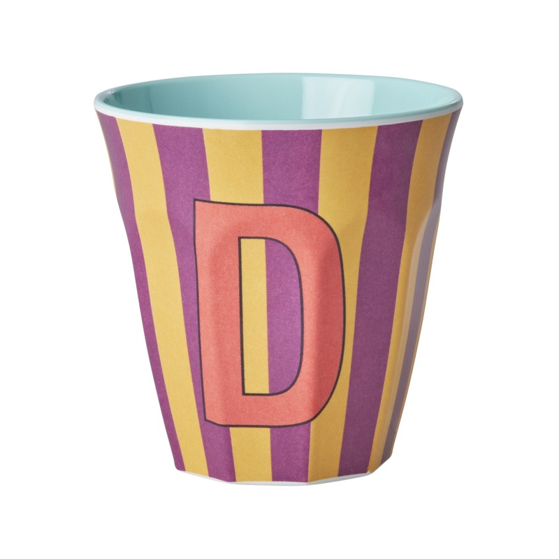 Rice DK Melamine Cup with The Letter D - Stripes Pinkish - Medium - 250ml