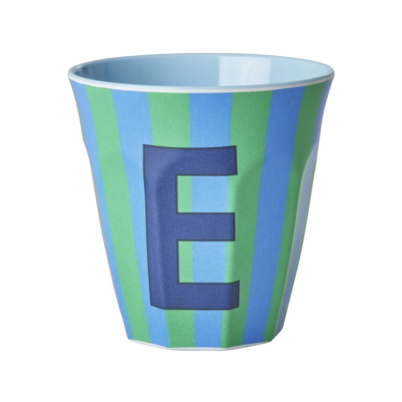 Rice DK Melamine Cup with The Letter E - Stripes Blueish - Medium - 250ml