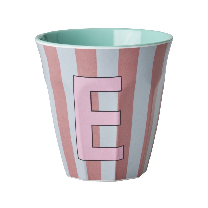 Rice DK Melamine Cup with The Letter E - Stripes Pinkish - Medium - 250ml
