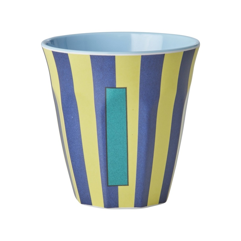 Rice DK Melamine Cup with The Letter I - Stripes Blueish - Medium - 250ml