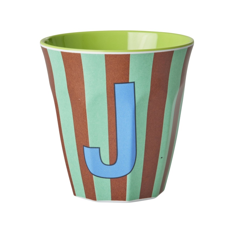 Rice DK Melamine Cup with The Letter J - Stripes Blueish - Medium - 250ml