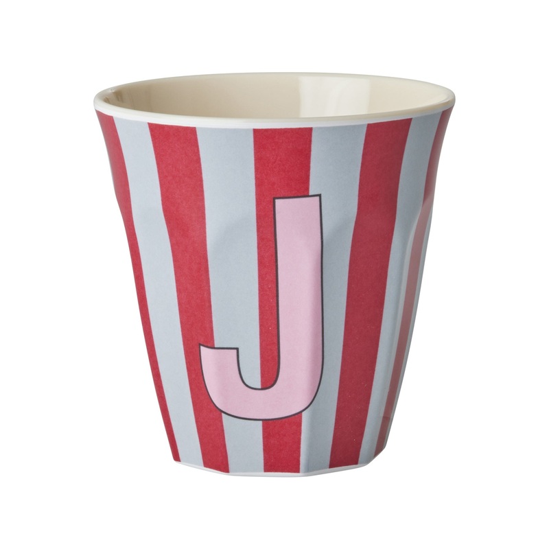 Rice DK Melamine Cup with The Letter J - Stripes Pinkish - Medium - 250ml