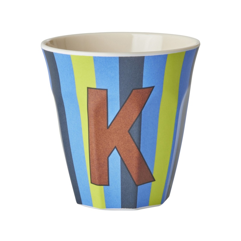 Rice DK Melamine Cup with The Letter K - Stripes Blueish - Medium - 250ml