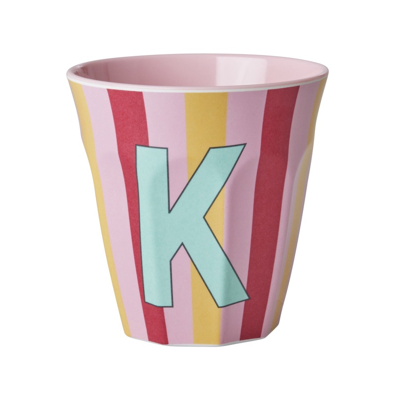 Rice DK Melamine Cup with The Letter K - Stripes Pinkish - Medium - 250ml