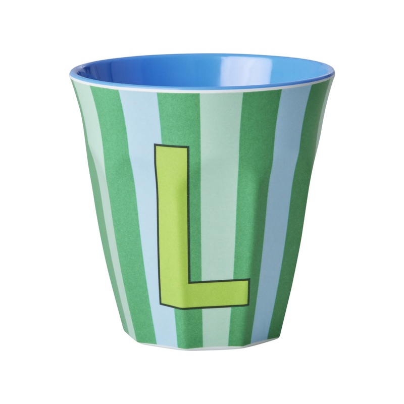 Rice DK Melamine Cup with The Letter L - Stripes Blueish - Medium - 250ml