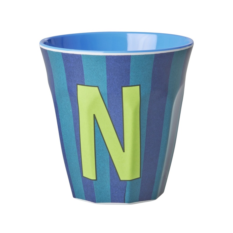 Rice DK Melamine Cup with The Letter N - Stripes Blueish - Medium - 250ml
