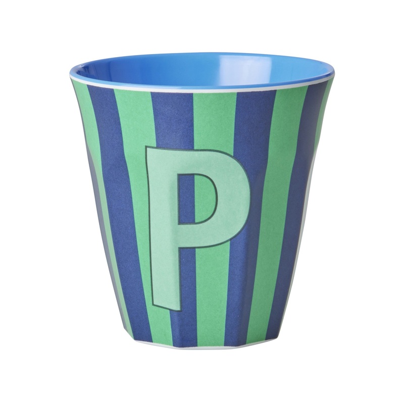 Rice DK Melamine Cup with The Letter P - Stripes Blueish - Medium - 250ml