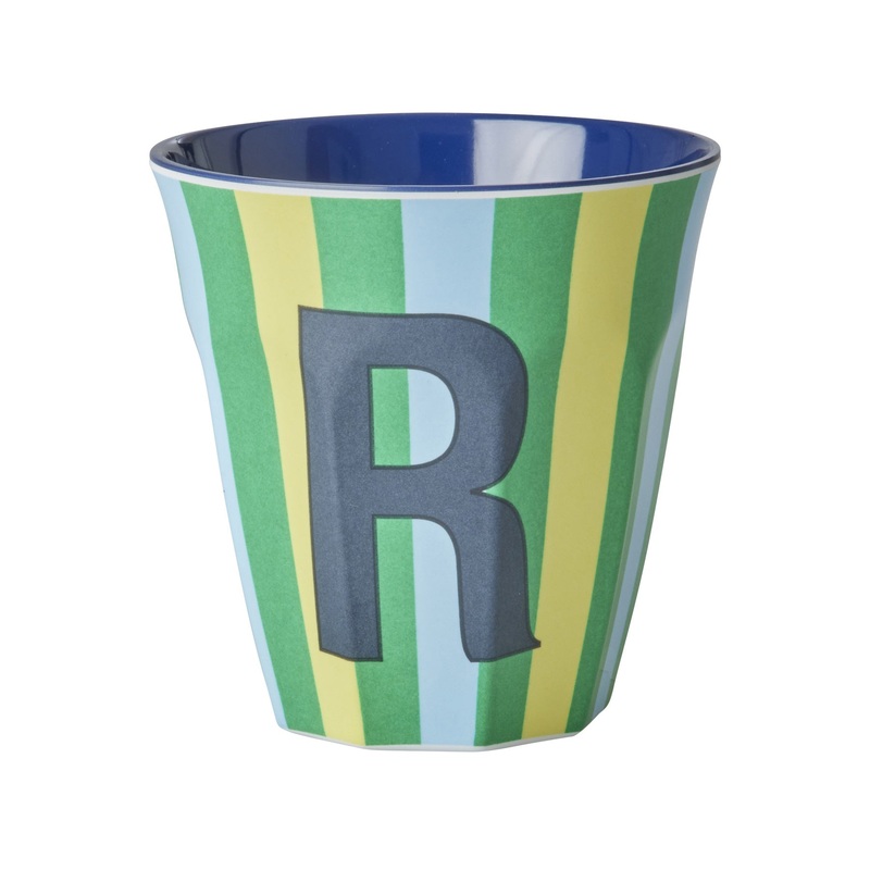 Rice DK Melamine Cup with The Letter R - Stripes Blueish - Medium - 250ml