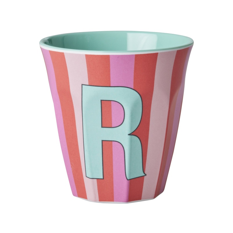 Rice DK Melamine Cup with The Letter R - Stripes Pinkish - Medium - 250ml