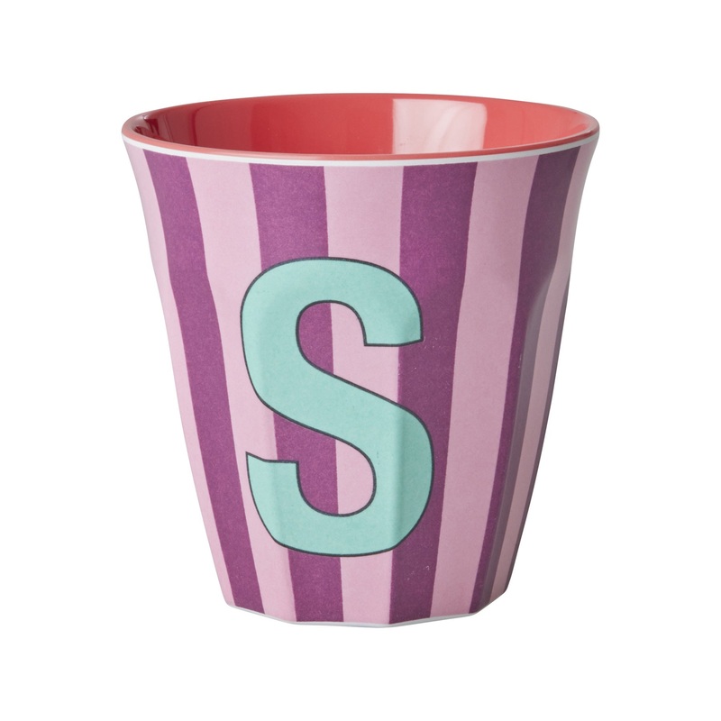 Rice DK Melamine Cup with The Letter S - Stripes Pinkish - Medium - 250ml