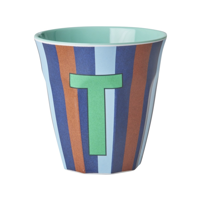 Rice DK Melamine Cup with The Letter T - Stripes Blueish - Medium - 250ml