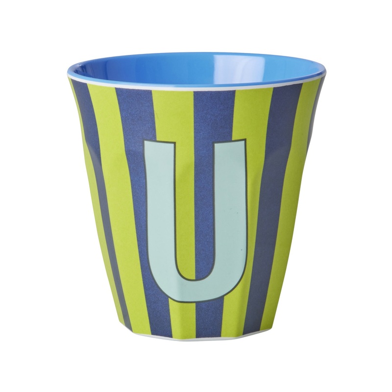 Rice DK Melamine Cup with The Letter U - Stripes Blueish - Medium - 250ml
