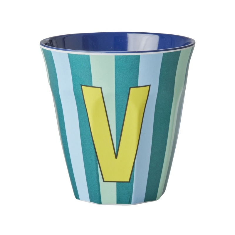 Rice DK Melamine Cup with The Letter V - Stripes Blueish - Medium - 250ml